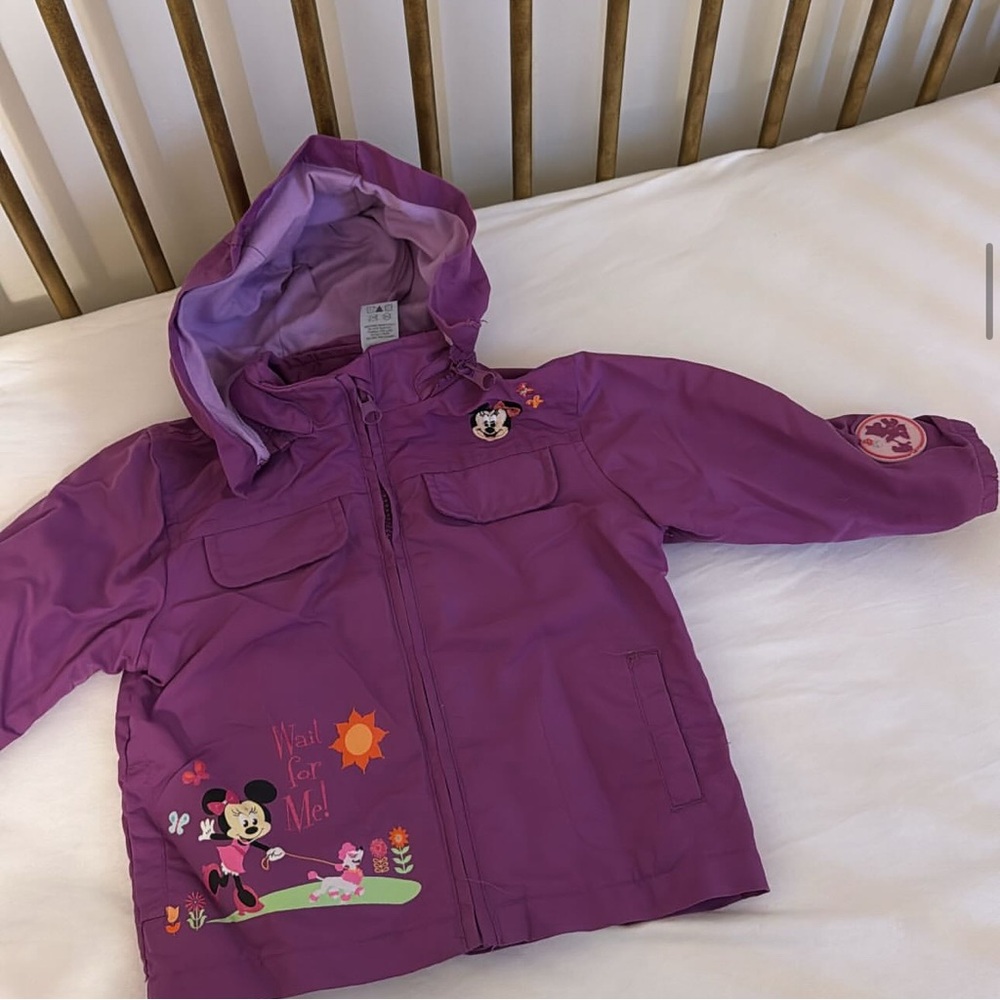 Purple Minnie mouse and fifi the dog poodle Kids fall rain Jacket coat 18 m